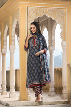 Women Blue Floral Printed Pure Cotton Kurta Set