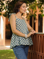 Women Floral Printed Cotton Peplum Top