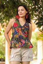 Women Printed Pure Cotton Peplum Top
