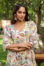 Ethnic Motifs Printed Puff Sleeves Pure Cotton Midi Dress