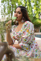 Ethnic Motifs Printed Puff Sleeves Pure Cotton Midi Dress