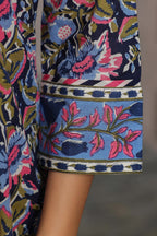 Floral Print Mandarin Collar Cotton Top