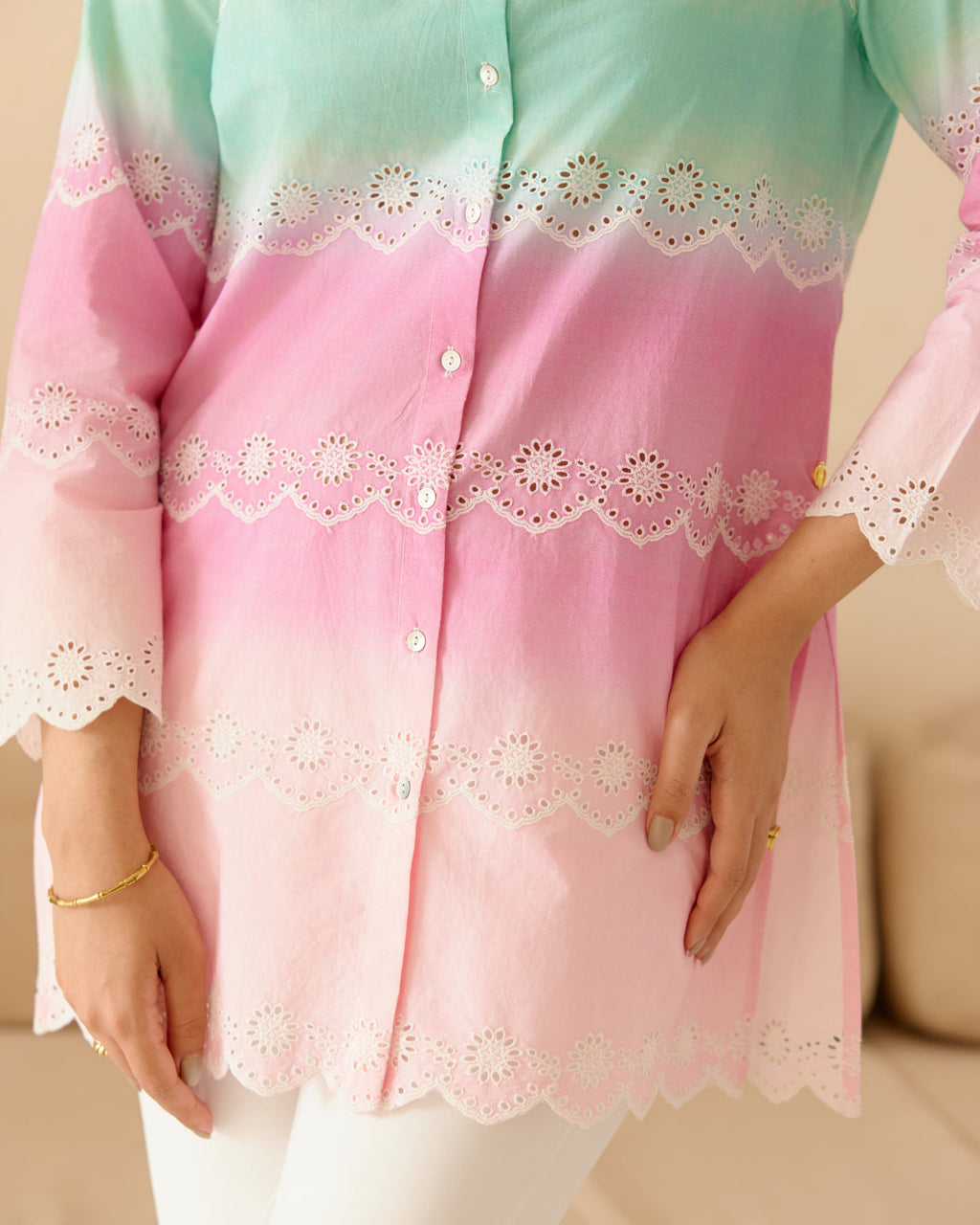 SCHIFFLI SEA GREEN / RANI SHADES SHIRT