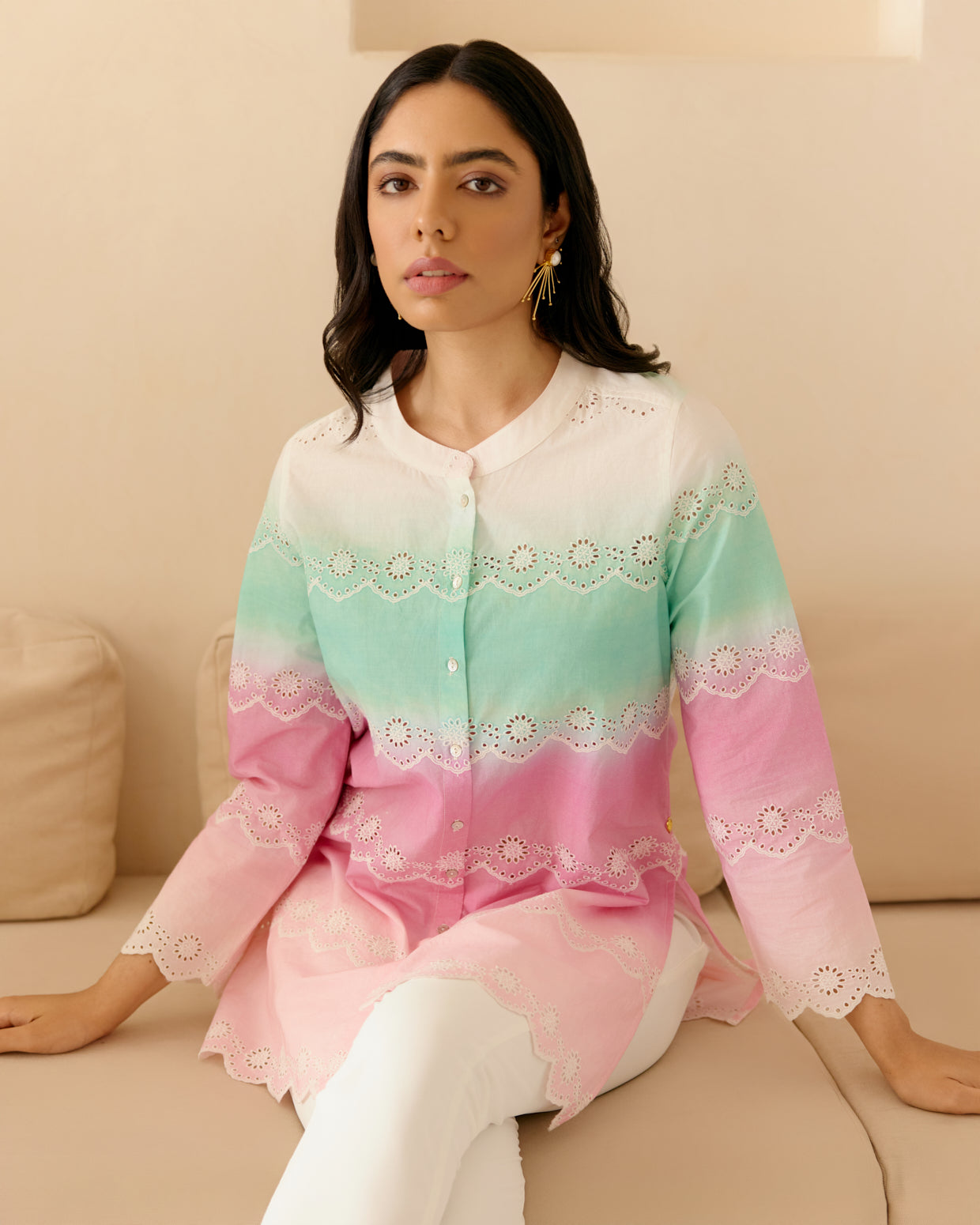 SCHIFFLI SEA GREEN / RANI SHADES SHIRT