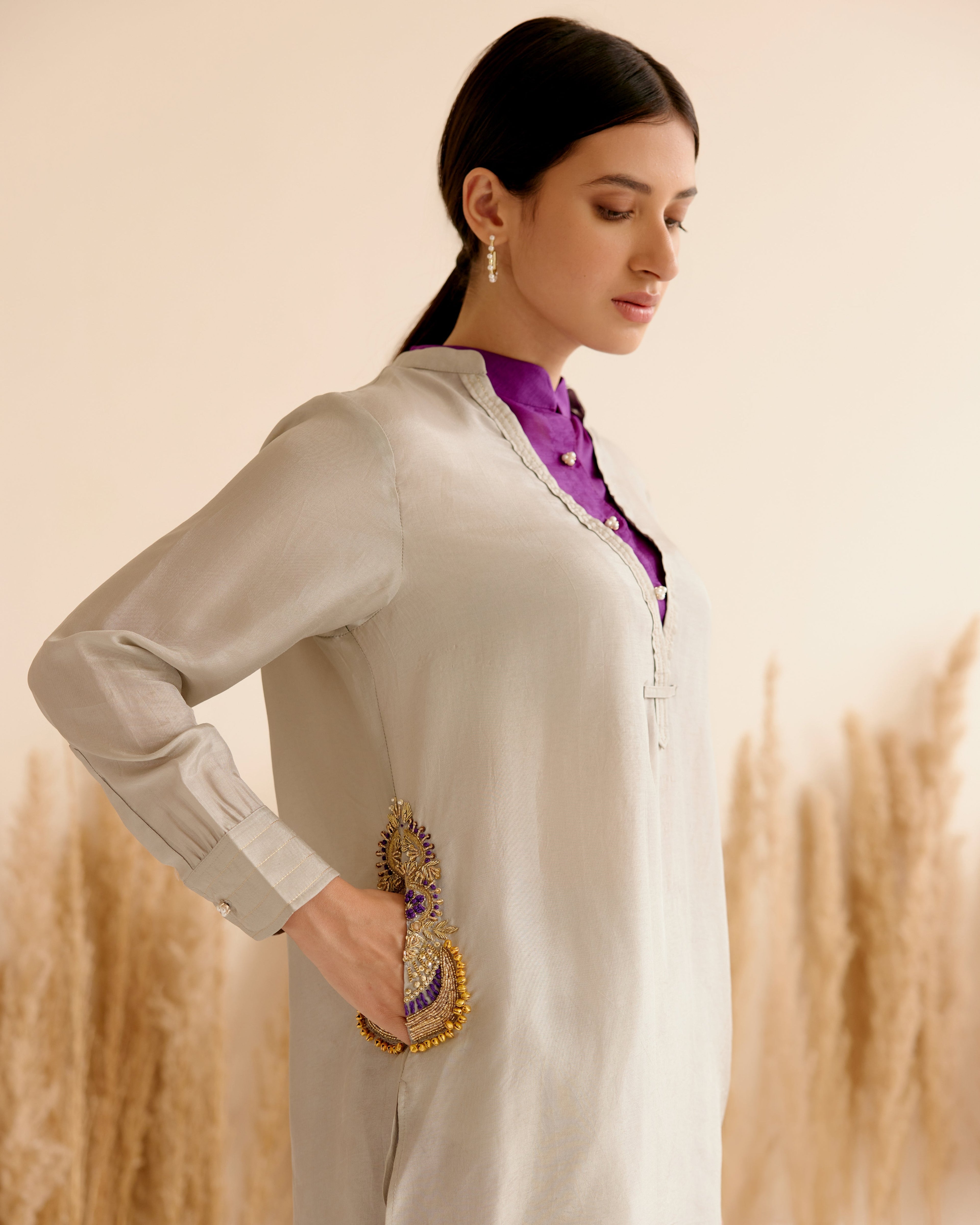 GREY DOUBLE COLLAR SHIRT