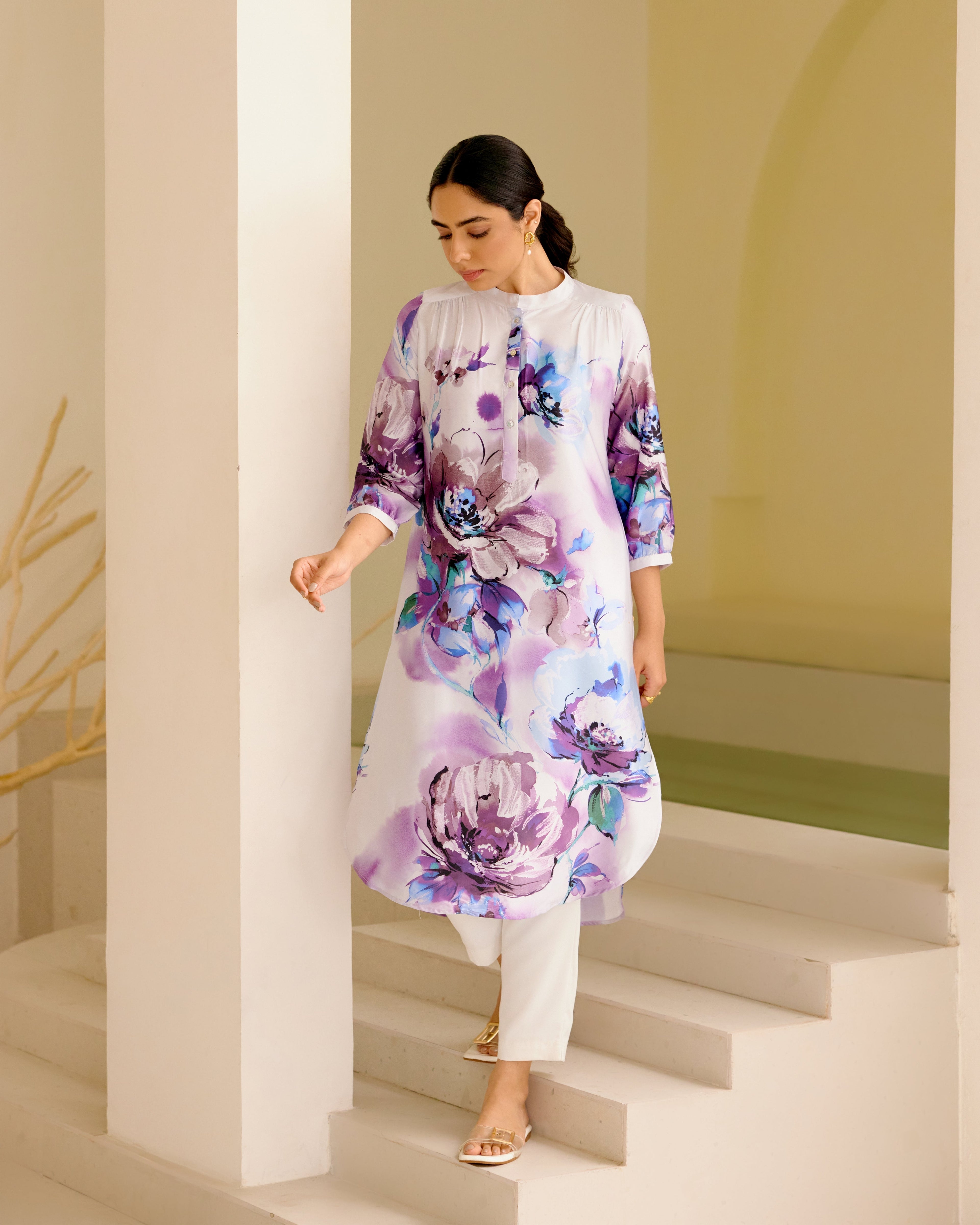 LILAC WIND GATHERED TUNIC
