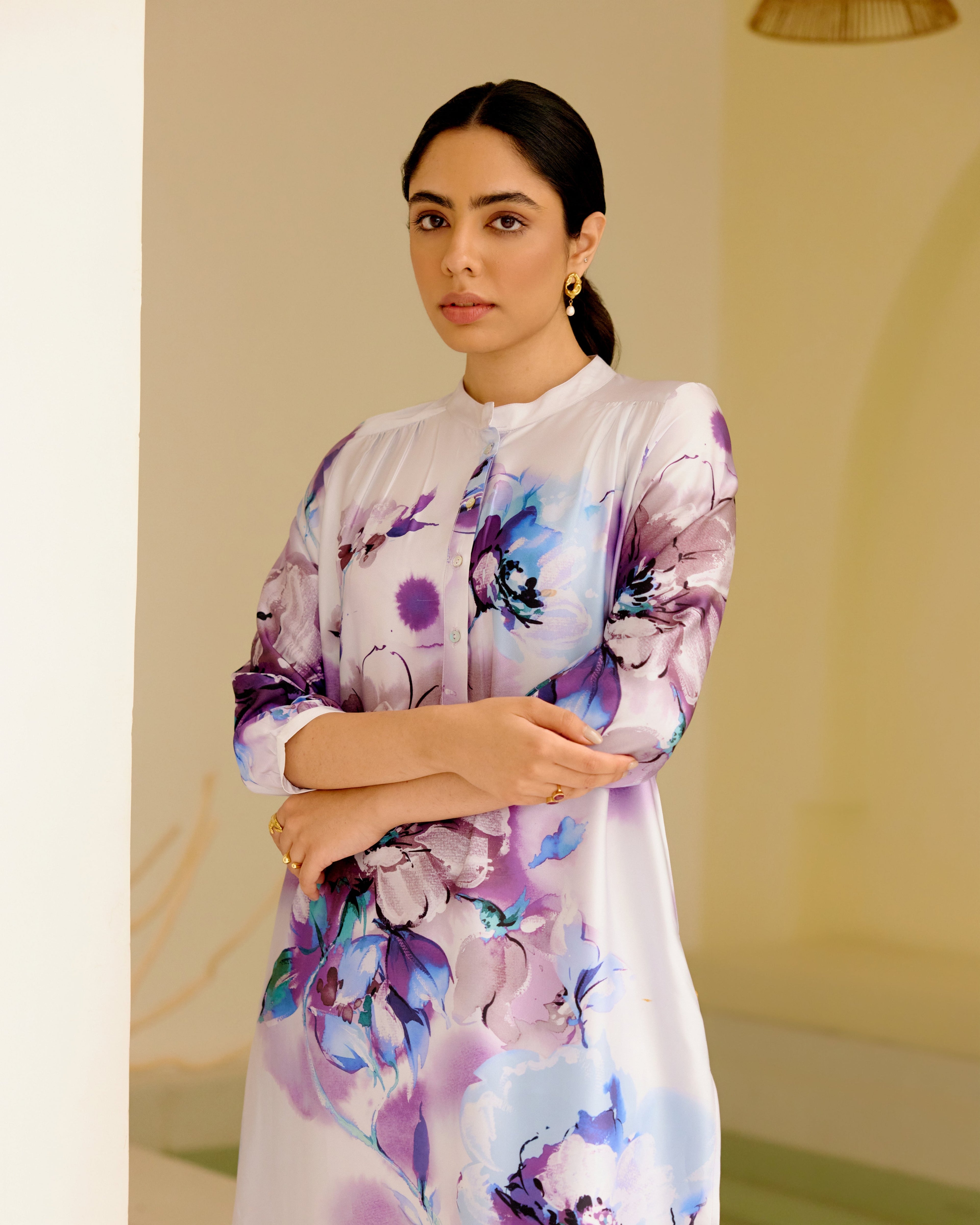 LILAC WIND GATHERED TUNIC