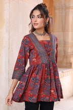 Floral Print Cotton Empire Top