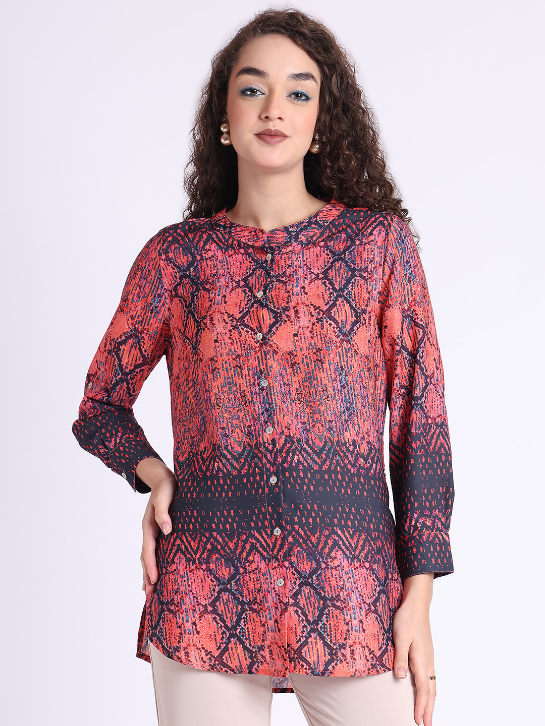 ORANGE SNAKE BUTTON DOWN SHIRT
