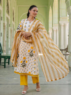 Women Floral Printed Regular Pure Cotton Kurta with Trousers & With Dupatta