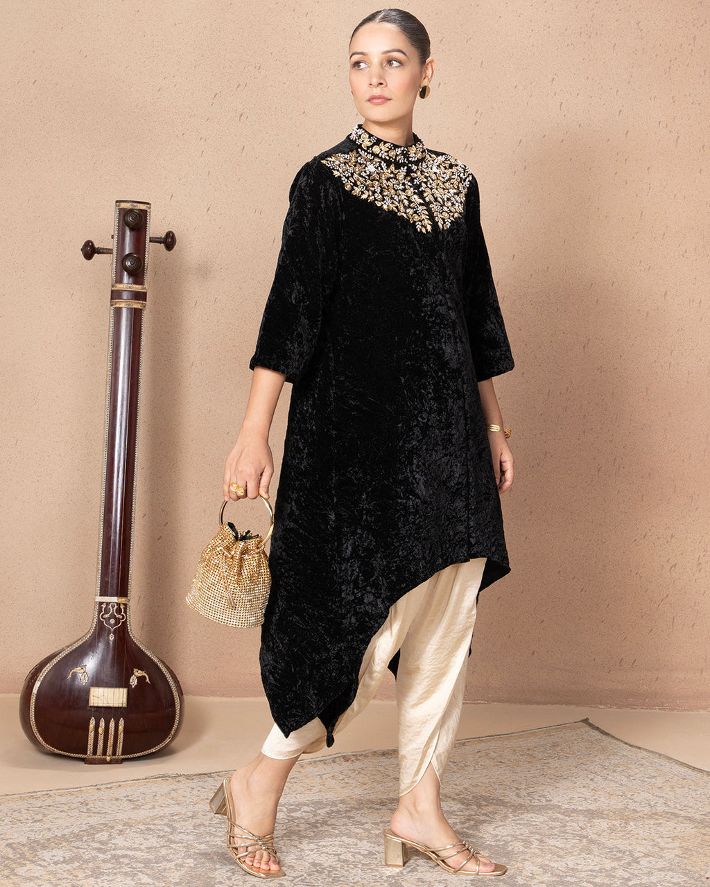 BLACK VELVET NAVYA BEADED TUNIC