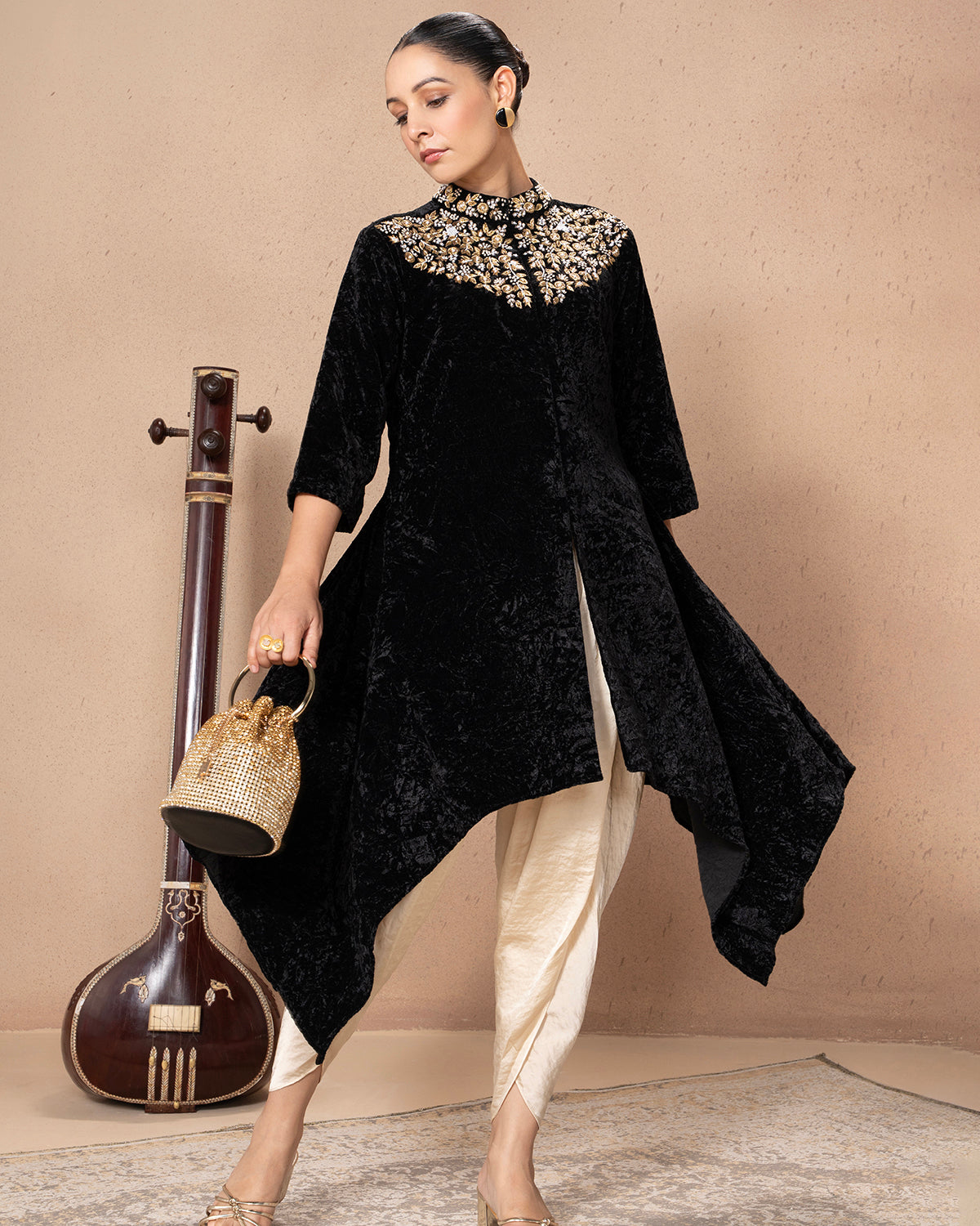 BLACK VELVET NAVYA BEADED TUNIC