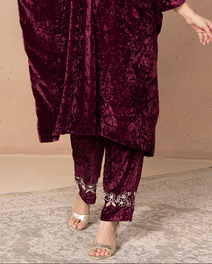 VELVET PLUM EMBELLE PANTS