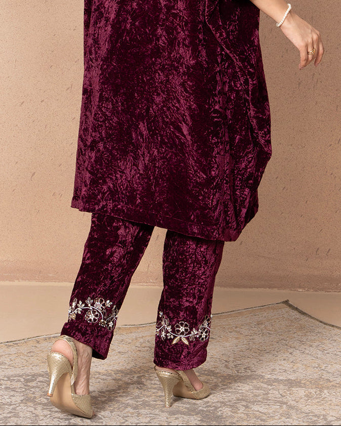 VELVET PLUM EMBELLE PANTS