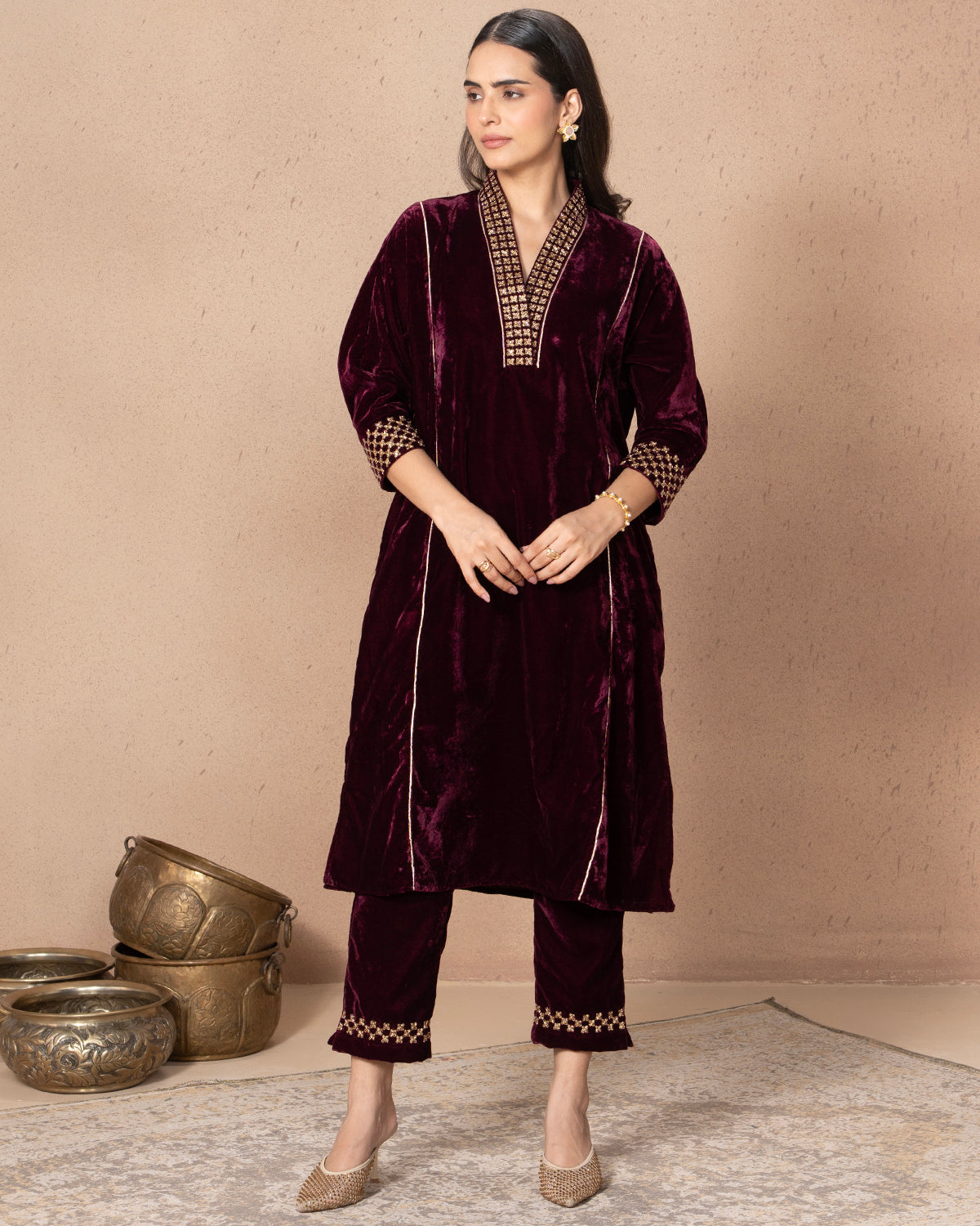 VELVET WINE KALI TROUSER