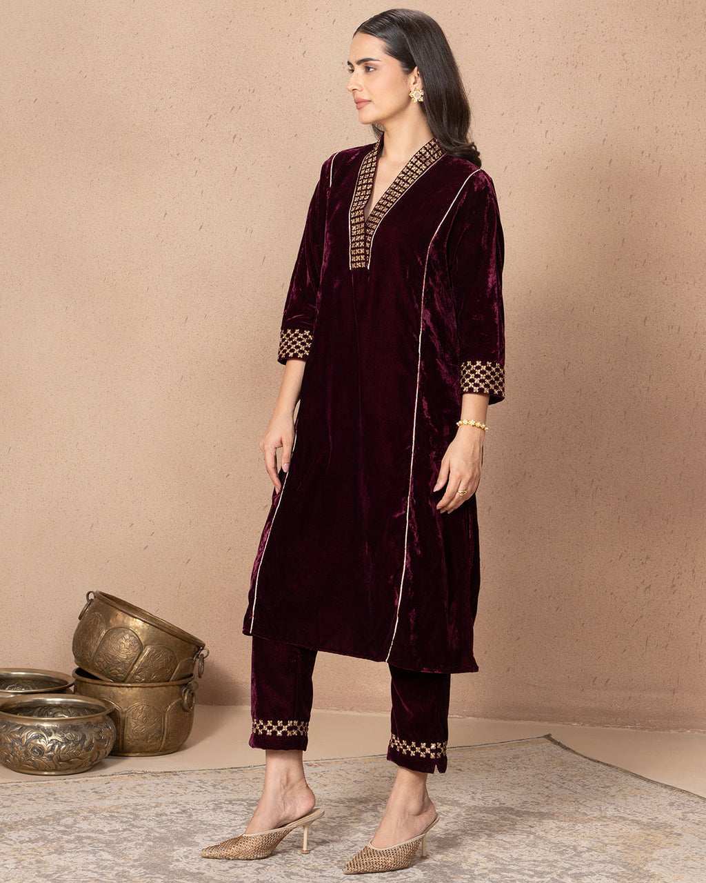 VELVET WINE KALI TROUSER