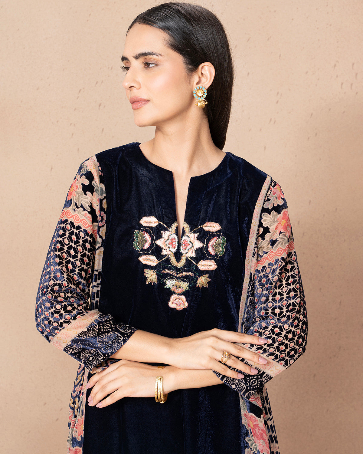 NAVY VELVIQUE TUNIC