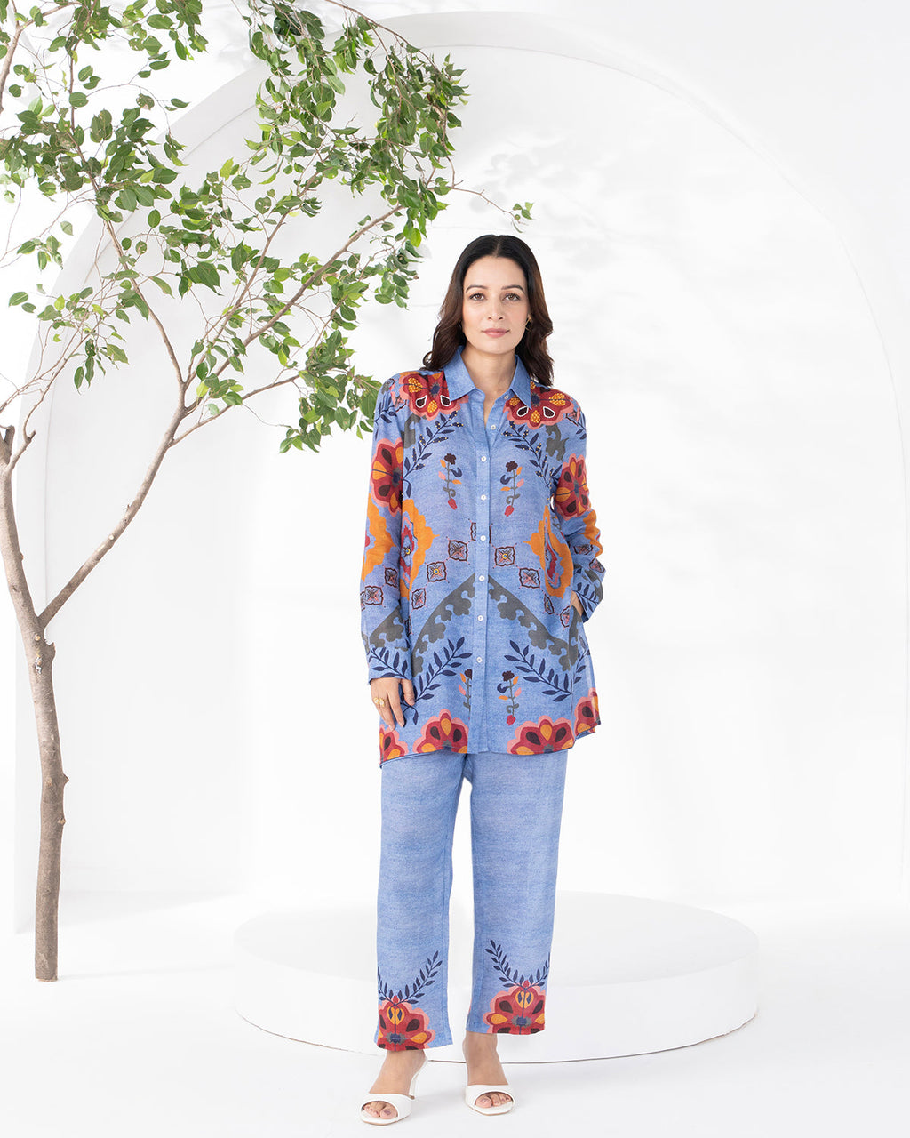 BLUE VANYA COLLARED BUTTON  DOWN SHIRT