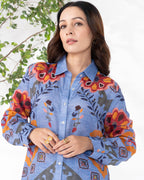 BLUE VANYA COLLARED BUTTON  DOWN SHIRT