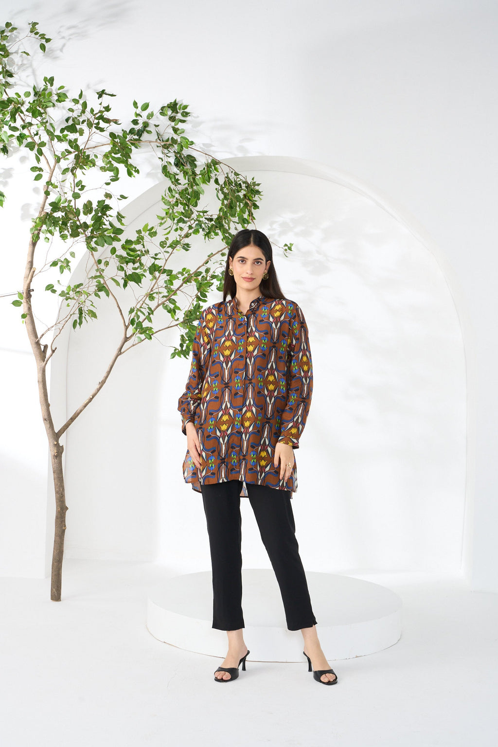 BROWN RAZA CONCEALED BUTTON SHIRT