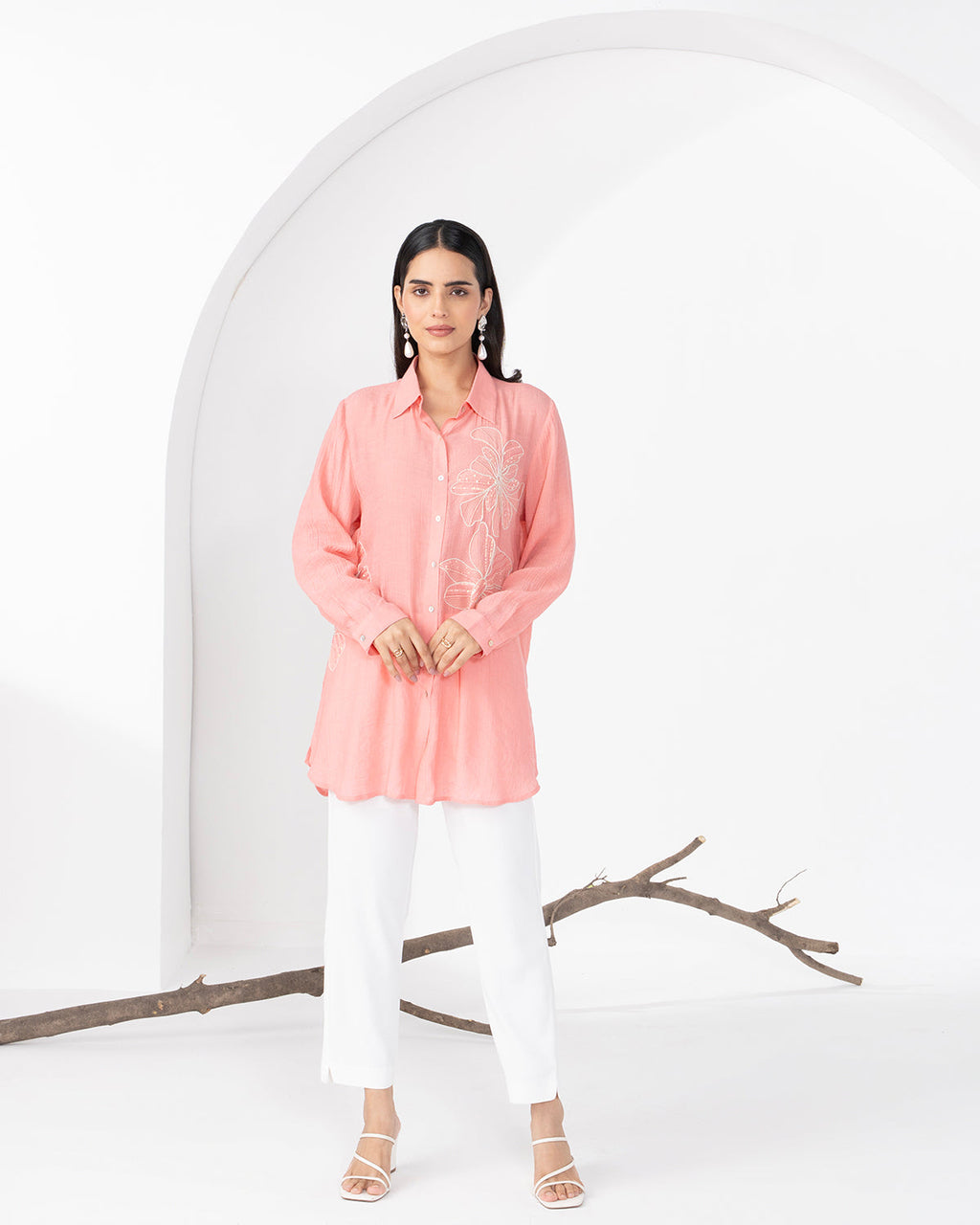 PEACH FLORET CRYSTALLINE SHIRT