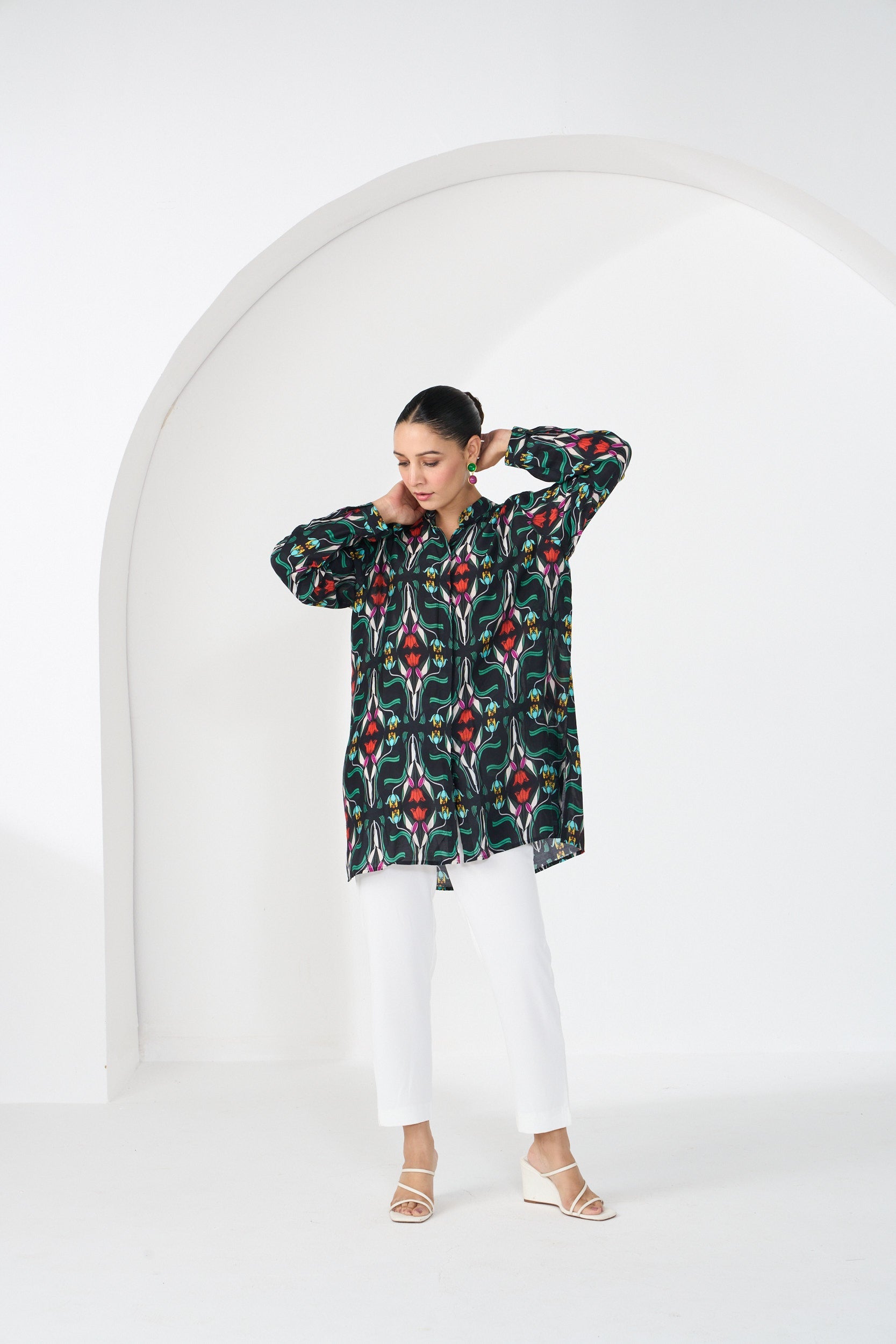 BLACK RAZA CONCEALED BUTTON SHIRT