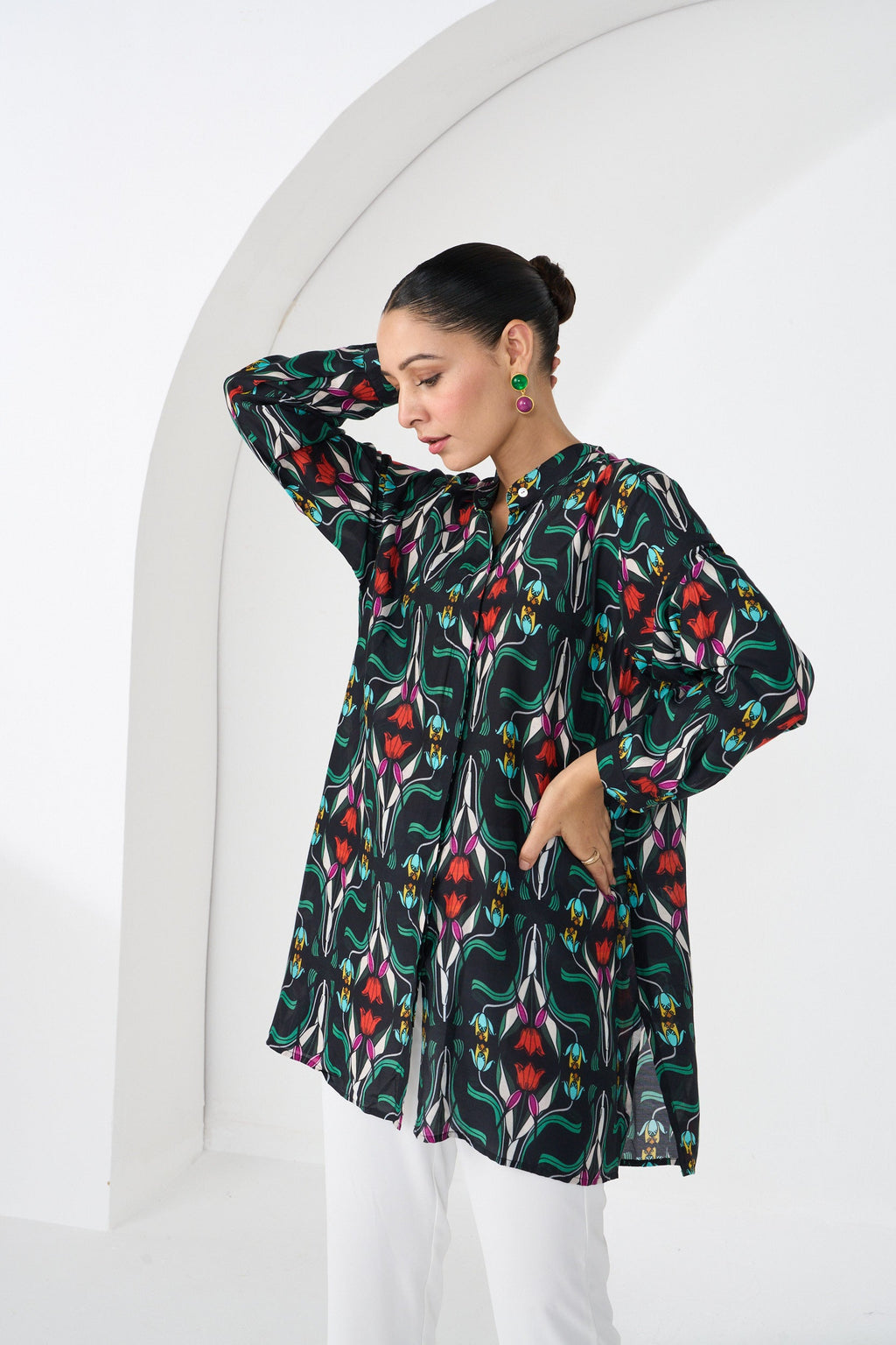 BLACK RAZA CONCEALED BUTTON SHIRT