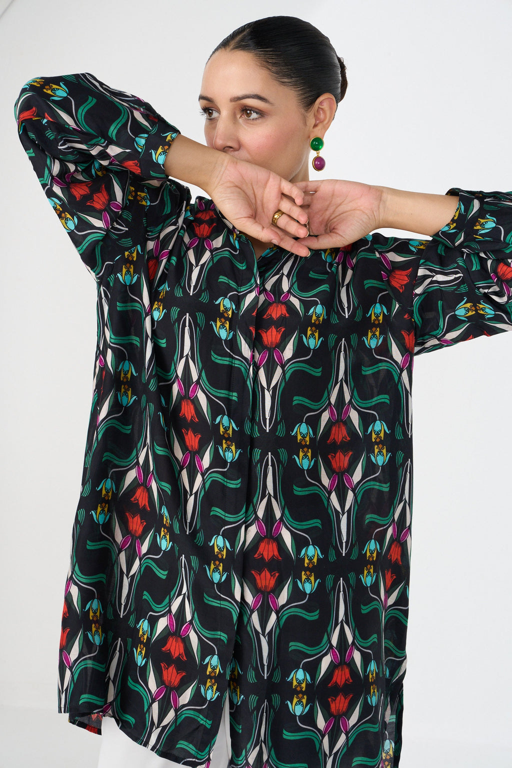 BLACK RAZA CONCEALED BUTTON SHIRT