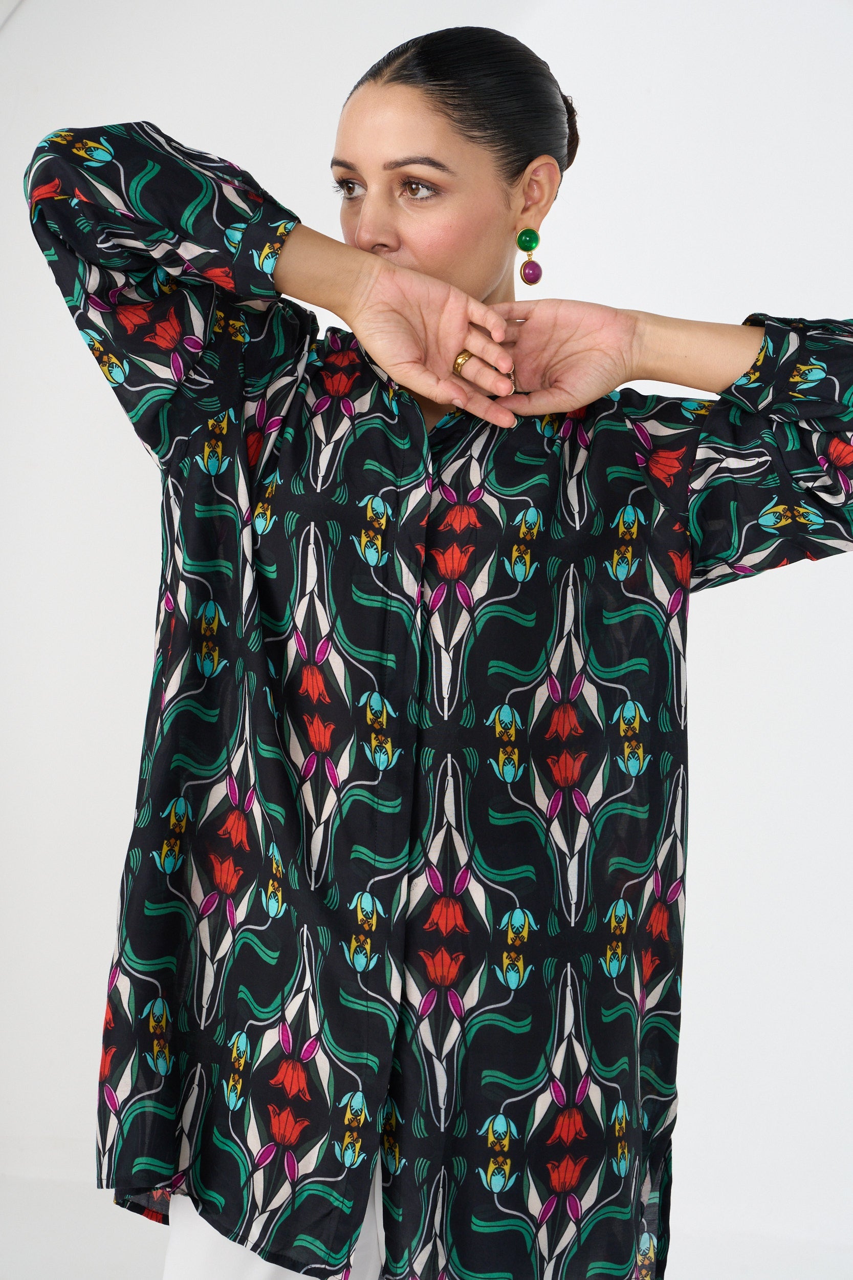 BLACK RAZA CONCEALED BUTTON SHIRT