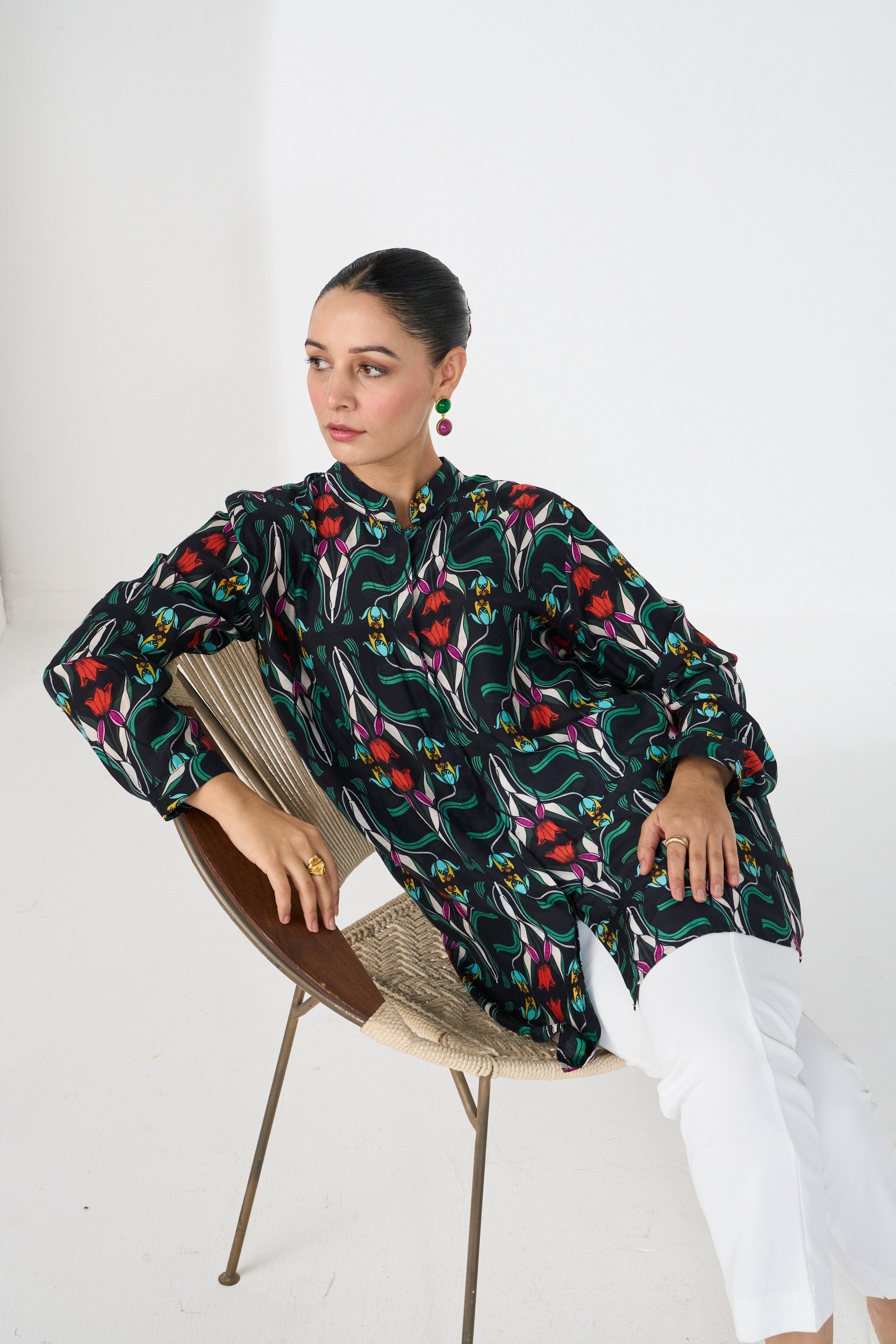BLACK RAZA CONCEALED BUTTON SHIRT