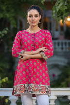 Fuchsia Color Straight Kurti in Pure Cotton for Women