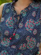 Floral Printed Tie Up Neck Pure Cotton Fit & Flared Midi Dress