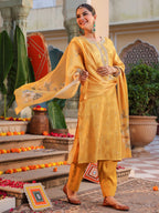Women Ethnic Motifs Regular Pure Cotton Kurta with Trousers & With Dupatta