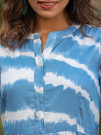 Women Blue Tie and Dye Pure Cotton Fit and Flared Midi Dress