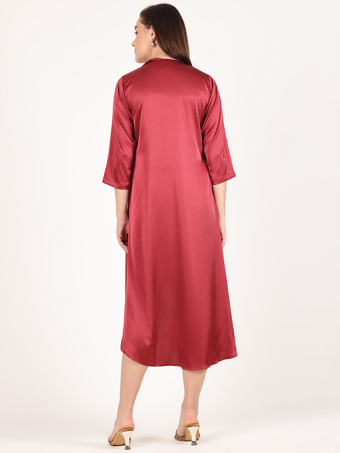 SCARLET RED HALF PLEATED BEADED DRESS