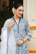 Women Floral Blue Anarkali Suit Set