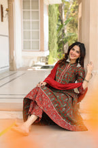 Women Ethnic Motifs Printed Regular Pure Cotton Kurta with Trousers & With Dupatta