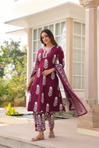 Ethnic Motifs Printed Pure Cotton Kurta with Trousers & With Dupatta