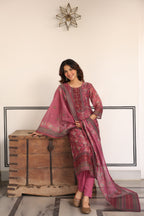 Women Ethnic Motifs Printed Regular Sequinned Chanderi Cotton Kurta with Trousers & With Dupatta