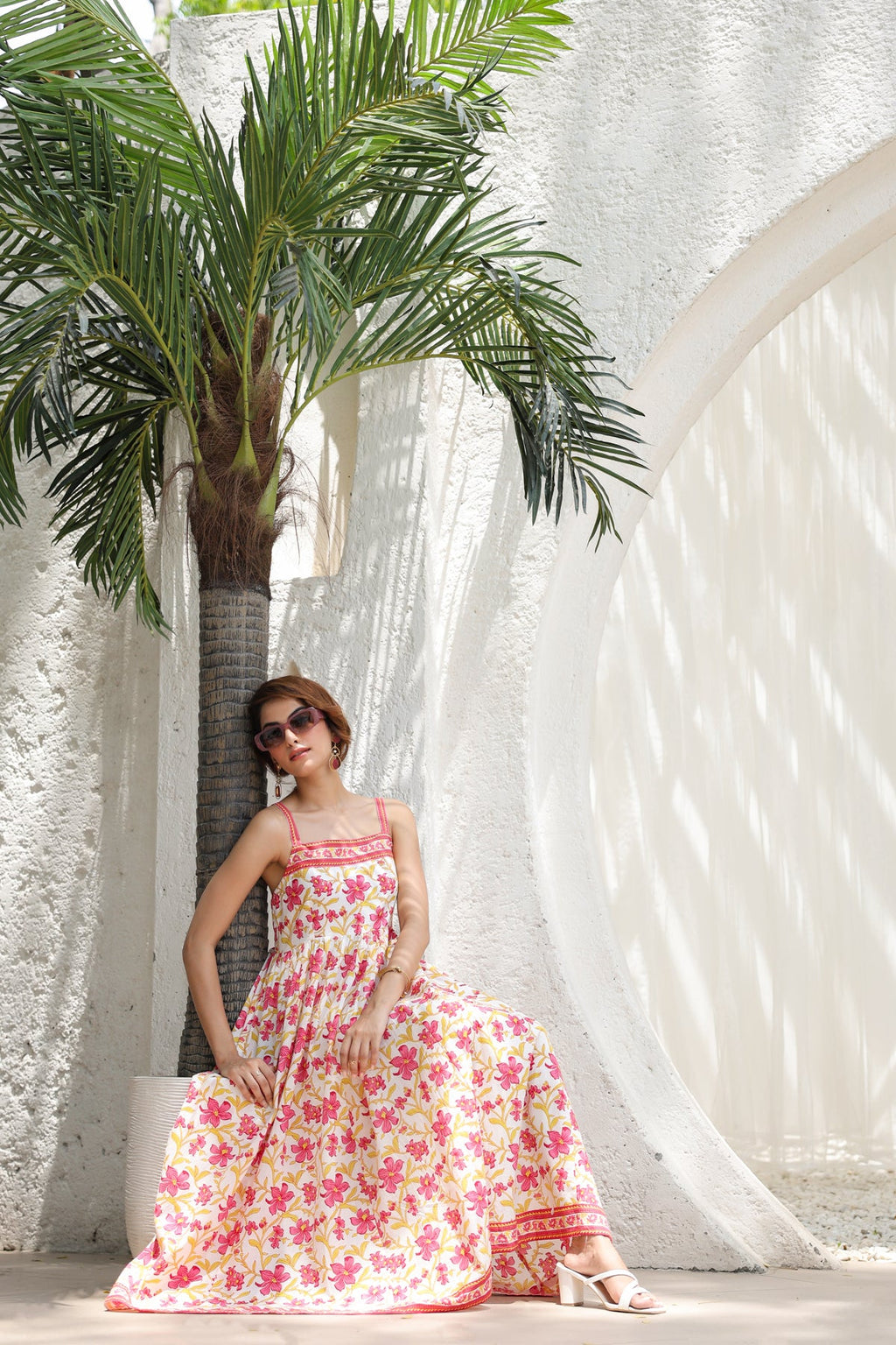 Floral-Printed Knitted Midi Ethnic Dresses