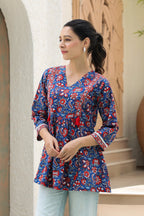 Floral Print Cotton Empire Top