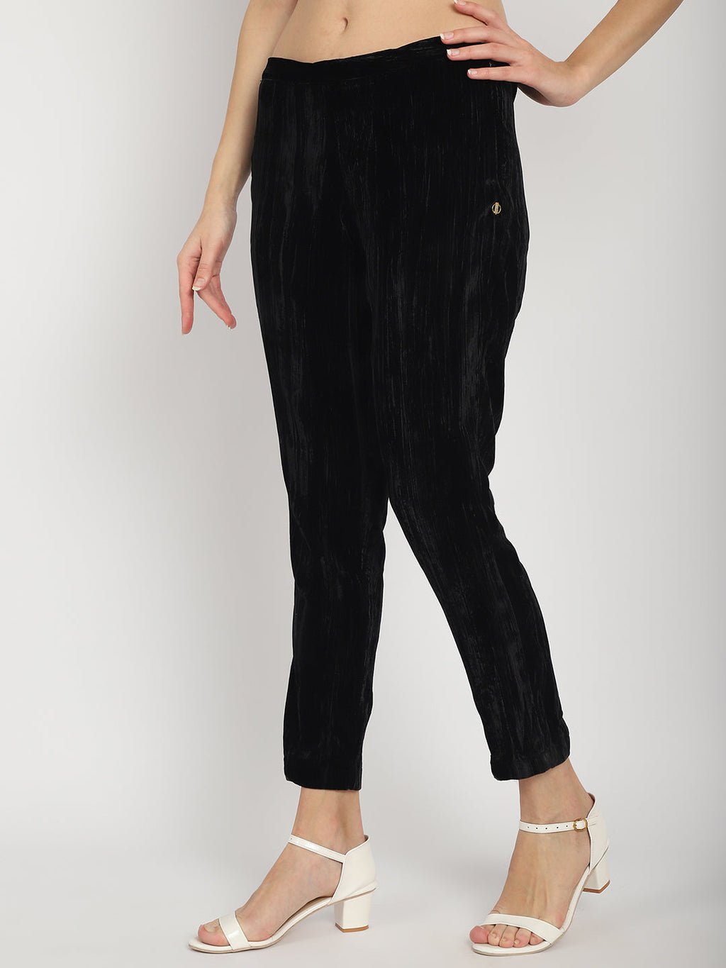 VELVET BLACK SIDE ZIP PANT