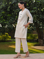 V-Neck Pure Cotton Tunic With Trousers Co-Ords