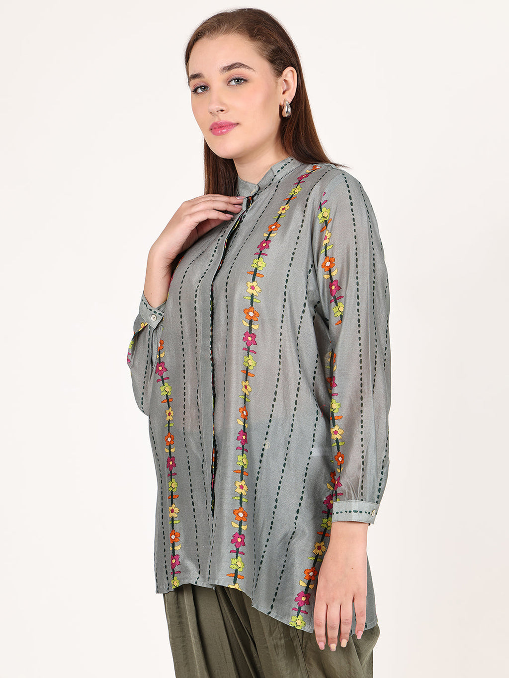 LINES GREY CONCEAL BUTTON SHIRT