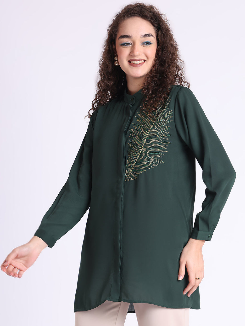 EMERALD FEATHER CONCEAL PLACKET SHIRT