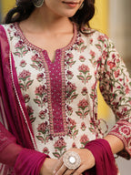 Women Ethnic Motifs Printed Regular Pure Cotton Kurta with Trousers & With Dupatta