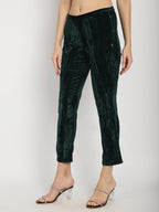 VELVET EMERALD GREEN SIDE ZIP PANT