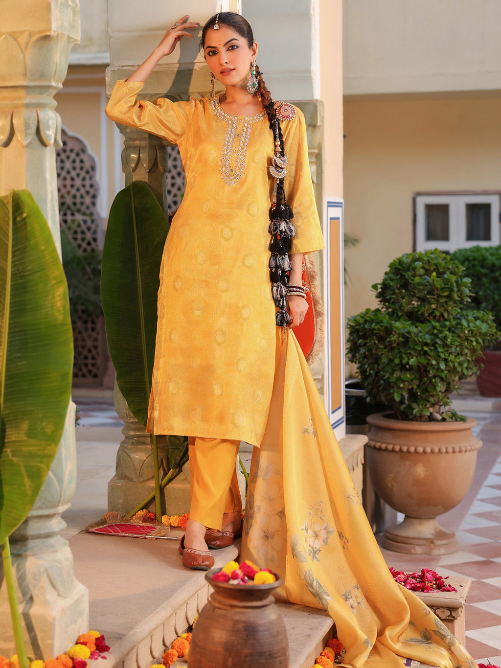 Women Ethnic Motifs Regular Pure Cotton Kurta with Trousers & With Dupatta