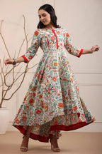 Women White and Red Pure Cotton Floral Printed Maxi Dress