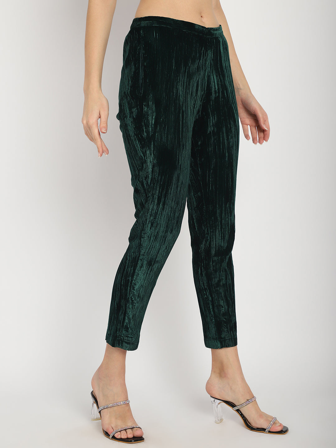 VELVET EMERALD GREEN SIDE ZIP PANT